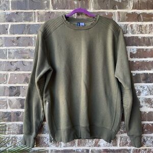 H&M Men's Olive Drab Quilted Shoulder Pullover Sweatshirt with Side Zips L